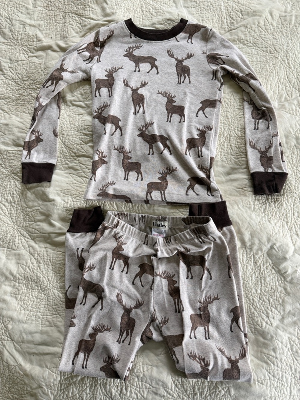Hatley Kids Moose Print Pajama Set - Brown and Cream